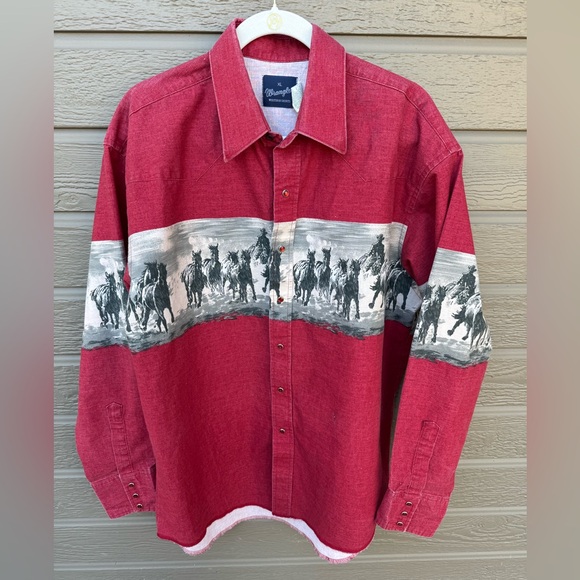 Vintage Wrangler Western Red Button Down Snap Shirt XL